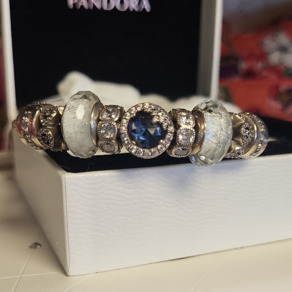 Pandora Silver and Blue Charm Bracelet
